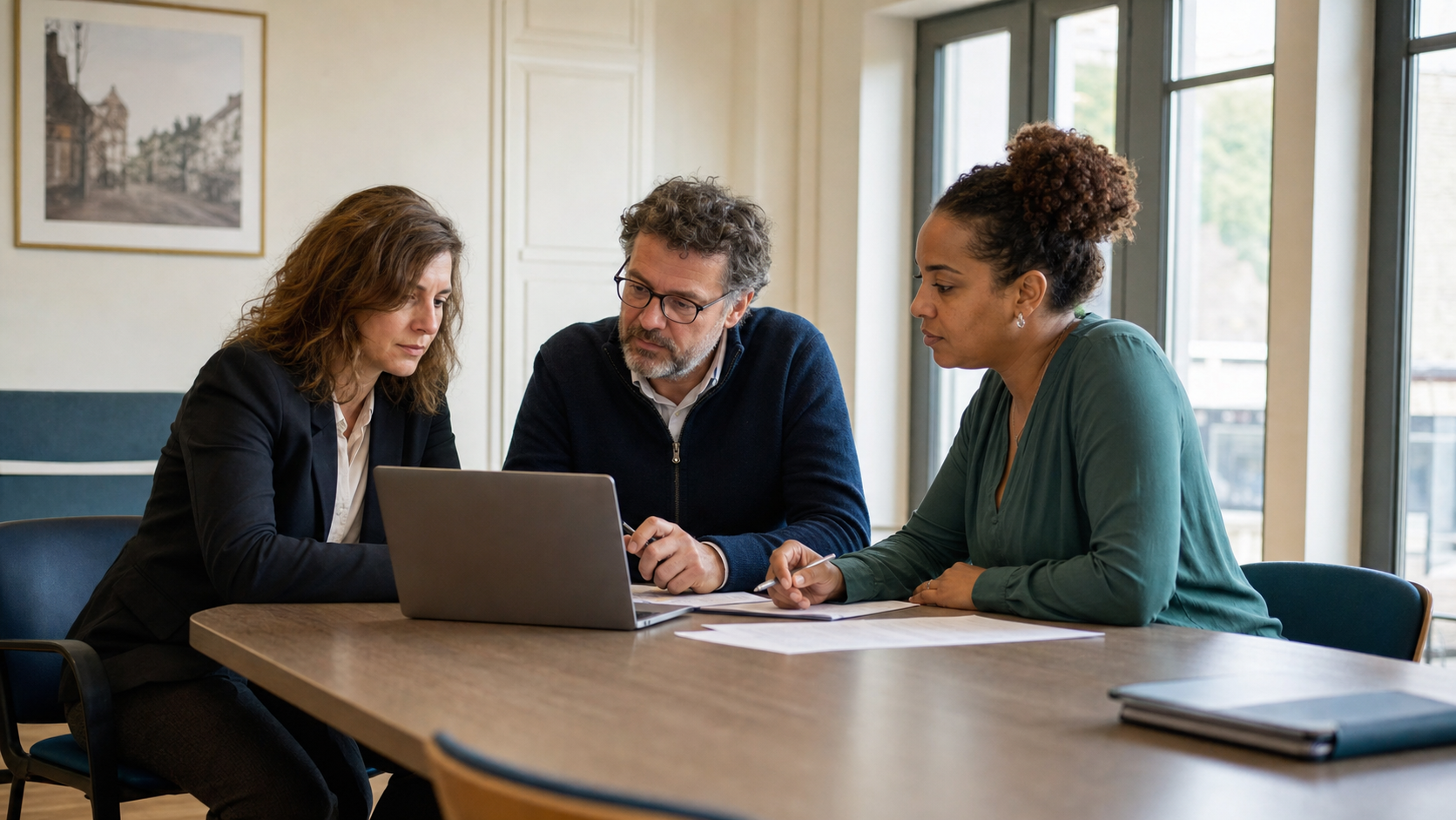 Équipe d’une collectivité réunie autour de documents de travail